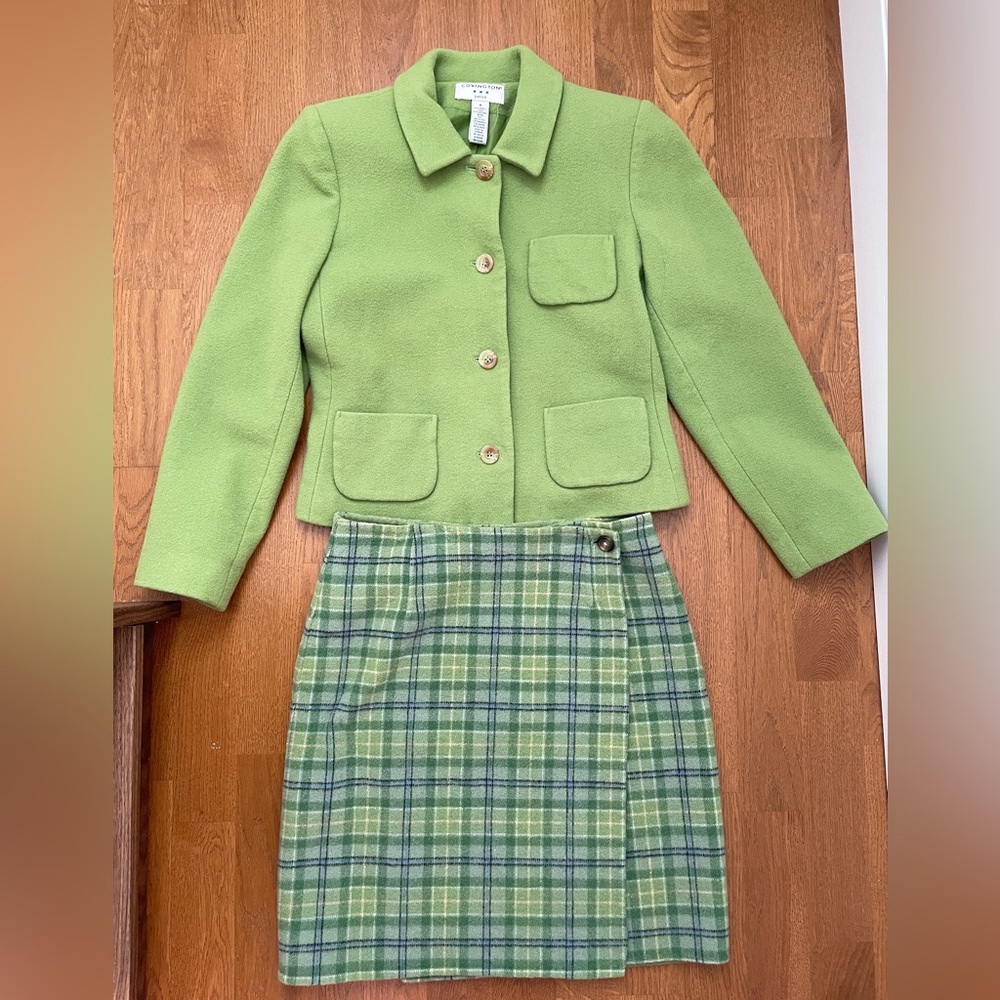 talbots and charter club green plaid matching skirt jacket set